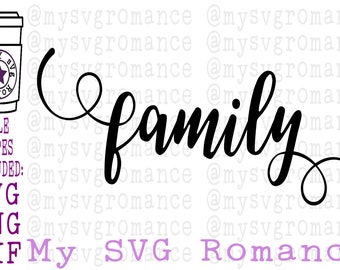 Family SVG With Swirls, Swashes - Wood Sign Design, Pillow Design - Cutting File - Cricut, Silhouette