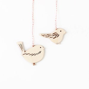 Little Bird Ornaments- Lasercut Birch Wood (set of 2)