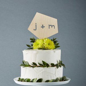 Custom Wooden Geometric Wedding Cake Topper Lasercut Birch Wood image 1