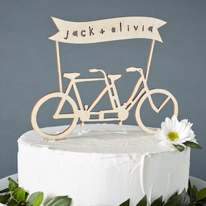 Custom Wedding Cake Topper Tandem Bike Wedding Cake Topper Bicycle Cake Topper Birch Lasercut Cake Topper image 2