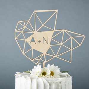 Wedding Cake Topper Geometric Custom Unique Lasercut Birch Wood image 2