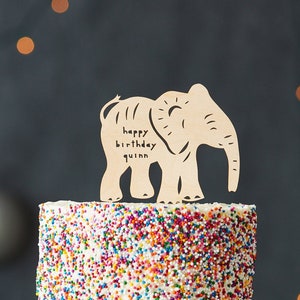 Custom Lasercut Wood Elephant Baby Birthday Cake Topper