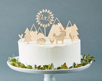 Custom Wedding Cake Topper -  Woodland Animals Cake Topper - Rustic Wooden Cake Topper - Deer Hedgehog Cake Topper -  Lasercut Cake Topper