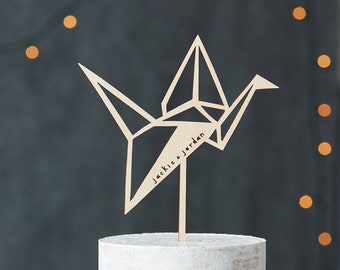 Custom Wooden Lasercut Origami Paper Crane Wedding and Birthday Cake Topper