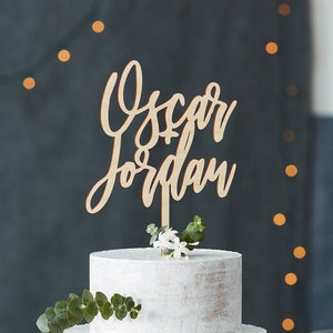 Custom Lasercut Wood Simple Script Cake Topper Customizable Names with Calligraphy Lettering image 1