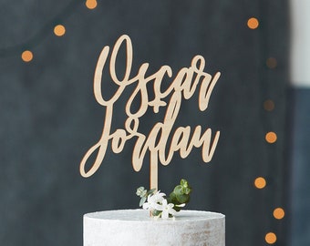 Custom Lasercut Wood Simple Script Cake Topper - Customizable Names with Calligraphy Lettering