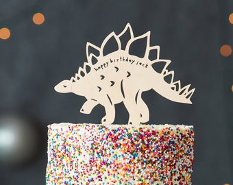 Custom Madera Lasercut Stegosaurus Dinosaurio Pastel de Cumpleaños Topper
