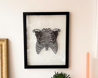 Framed Anatomy Human Ribcage Thorax Papercutting Artwork, Doctor, Medical Student Gift, Medical Student Graduation, Chiropractor