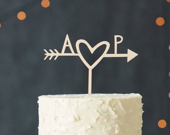Simple Custom Wooden Heart and Arrow Lasercut Wedding Cake Topper