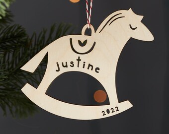 Rocking Horse Ornament - Wooden Lasercut Holiday Personalized Christmas Tree Ornament