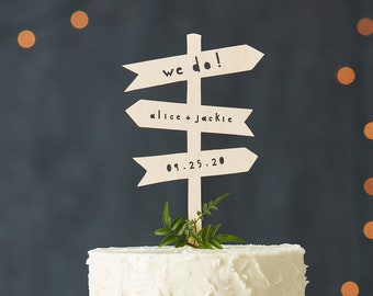 Outdoorsy Custom Wood Lasercut Hiking Trail Signs Wedding and Birthday Cake Topper