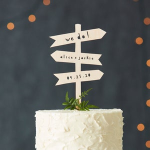 Outdoorsy Custom Wood Lasercut Hiking Trail Signs Wedding and Birthday Cake Topper image 1