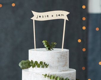 Cake Topper Custom Wedding - Simple Banner Wedding Cake Topper - Wooden Cake Topper  - Personalized Cake Topper