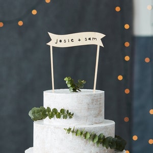 Cake Topper Custom Wedding - Simple Banner Wedding Cake Topper - Wooden Cake Topper  - Personalized Cake Topper