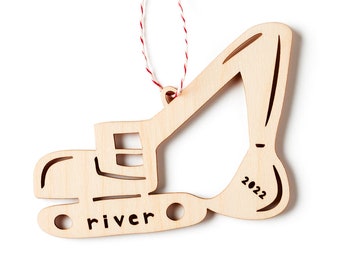 Excavator Construction Vehicle Truck Ornament - Wooden Lasercut Holiday Tree Ornament