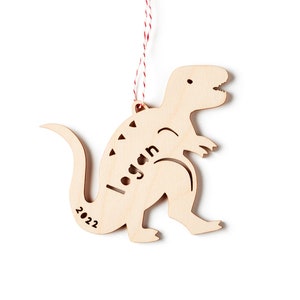 T-Rex Dinosaur Ornament - Wooden Lasercut Holiday Personalized Christmas Tree Ornament