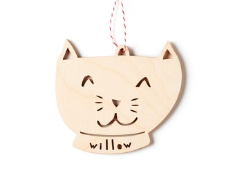 Custom Cat Ornament - Wooden Lasercut Holiday Tree Ornament