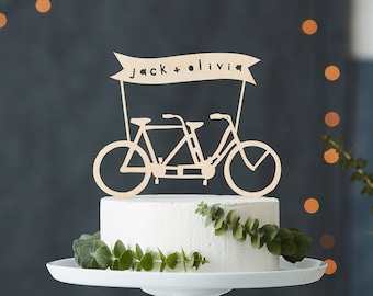 Custom Wedding Cake Topper - Tandem Bike Wedding Cake Topper - Bicycle Cake Topper - Birch Lasercut Cake Topper