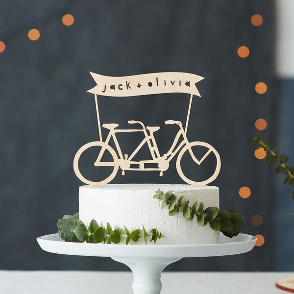 Custom Wedding Cake Topper - Tandem Bike Wedding Cake Topper - Bicycle Cake Topper - Birch Lasercut Cake Topper