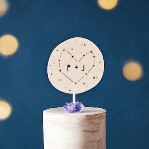 Cake Topper Custom Wedding - Constellation Heart Wooden Wedding Cake Topper - Wooden Cake Topper  - Personalized Customizable