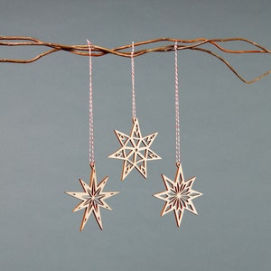 Stars Ornaments Lasercut Birch Wood set of 3 - Etsy
