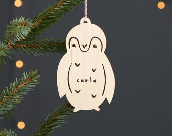 Custom Penguin Ornament - Wooden Lasercut Holiday Tree Ornament