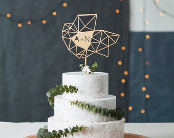 Wedding Cake Topper Geometric Custom - Unique Lasercut Birch Wood