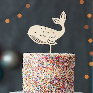 Custom Lasercut Wood Whale Baby Birthday Cake Topper image 1