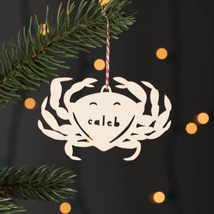 Custom Crab Ornament - Wooden Christmas Lasercut Holiday Tree Ornament