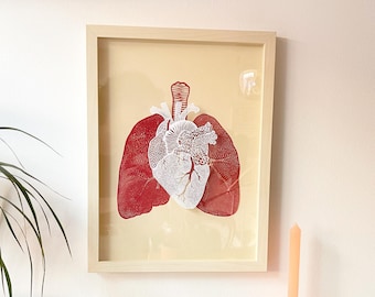 Framed Anatomy Human Heart and Lungs Papercutting Artwork, Doctor, Medical Student Gift, Scientist, Nurse, Transplant Gift