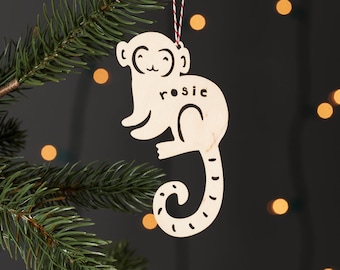Custom Monkey Ornament - Wooden Christmas Lasercut Holiday Tree Ornament