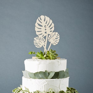 CUSTOM Monstera Wedding Cake Topper Lasercut Birch Wood image 1