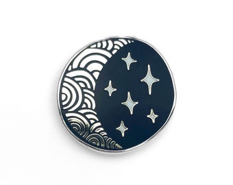 Crescent moon and stars enamel pin