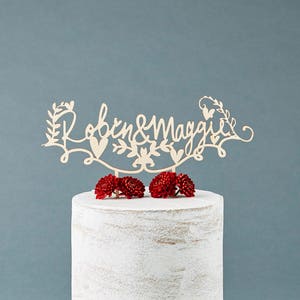 Custom Wedding Cake Topper Personalized Names Wooden Cake Topper Weddings Rustic Wooden Lasercut Birch Cake Topper Wedding Decor image 2