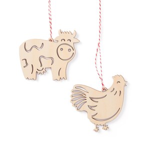 Adornos navideños de vaca y pollo - Madera de abedul cortada con láser
