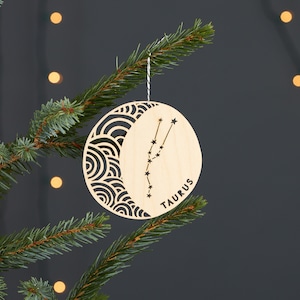 Adorno personalizado de astrología Tauro - Madera de abedul cortada a láser