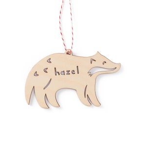 Custom Badger Ornament - Wooden Christmas Lasercut Holiday Tree Ornament