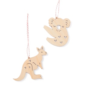 Koala and Kangaroo Australia Holiday Christmas Ornaments- Lasercut Birch Wood