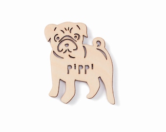 Custom Dog Magnet - Pug - Wooden Lasercut Personalized Pet Fridge Magnet