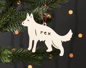 Custom Dog Ornament - German Shepherd - Wooden Christmas Lasercut Holiday Tree Pet Ornament