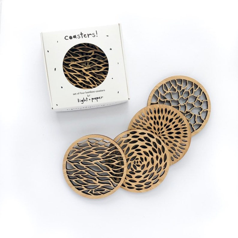 Abstract Bamboo Laser-Cut Coasters - Thumbnail 2