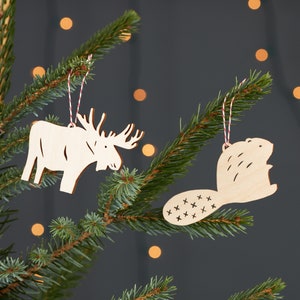 Beaver and Moose Ornaments- Lasercut Birch (set of 2)
