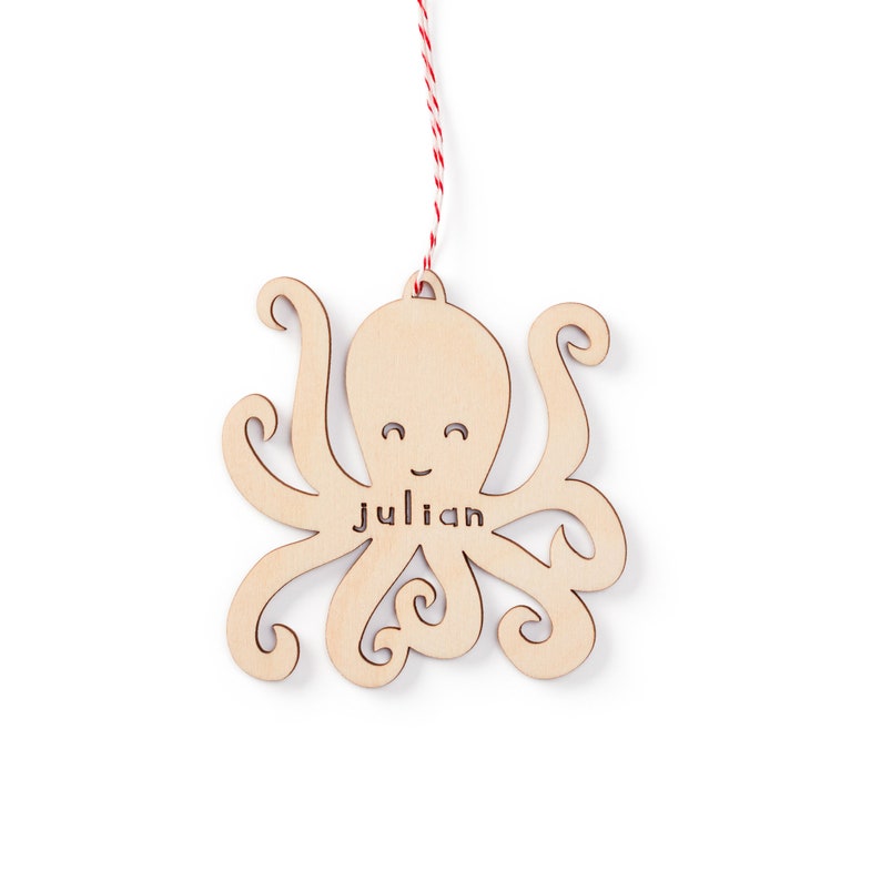 Custom Octopus Ornament Wooden Christmas Lasercut Holiday Tree Ornament image 3