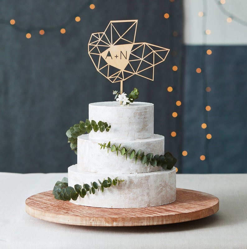 Wedding Cake Topper Geometric Custom Unique Lasercut Birch Wood image 1