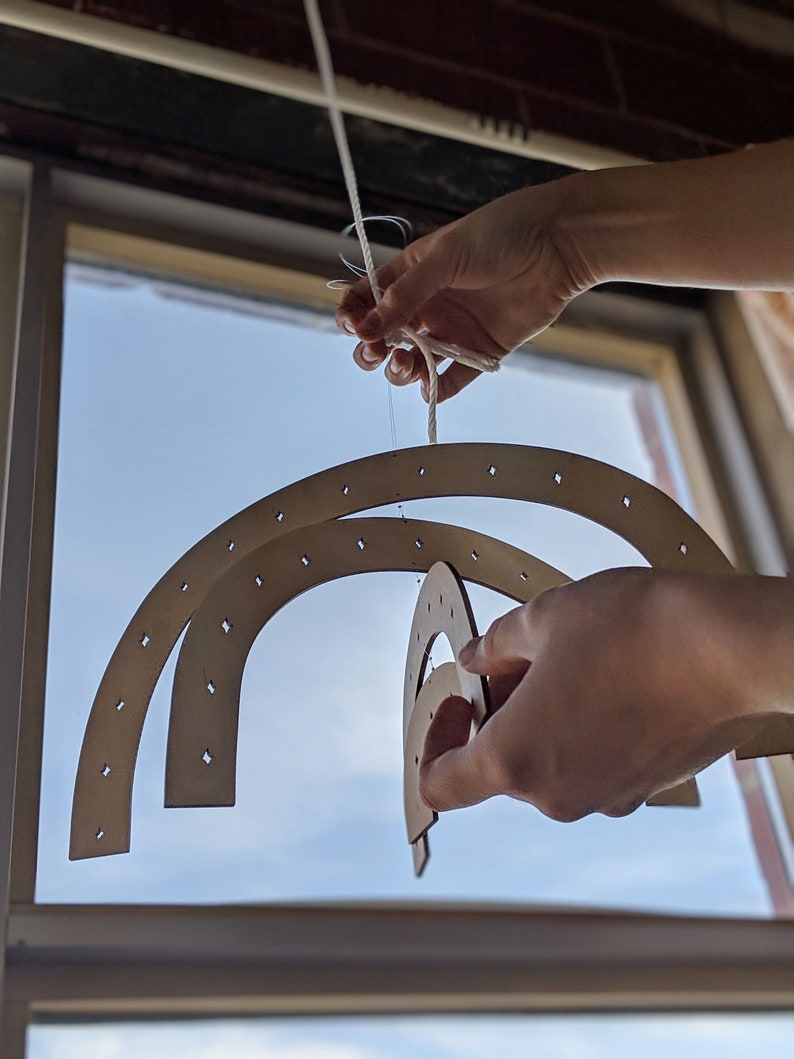 Hanging Lasercut Wooden Artwork Abstract Rainbow image 2