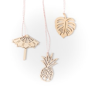 Tropical Wooden Holiday Christmas Ornaments- Lasercut Birch Wood (set of 3)