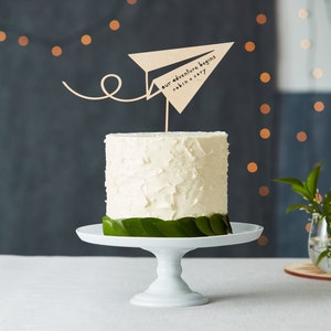 Cake Topper Wedding Paper Airplane Travel Adventure Cake Topper Wooden Baby Shower Cake Topper Engagement party Our Adventure Begins Custom Text