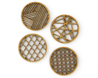 Geometric Coasters Bamboo Laser-Cut (Set of 4)