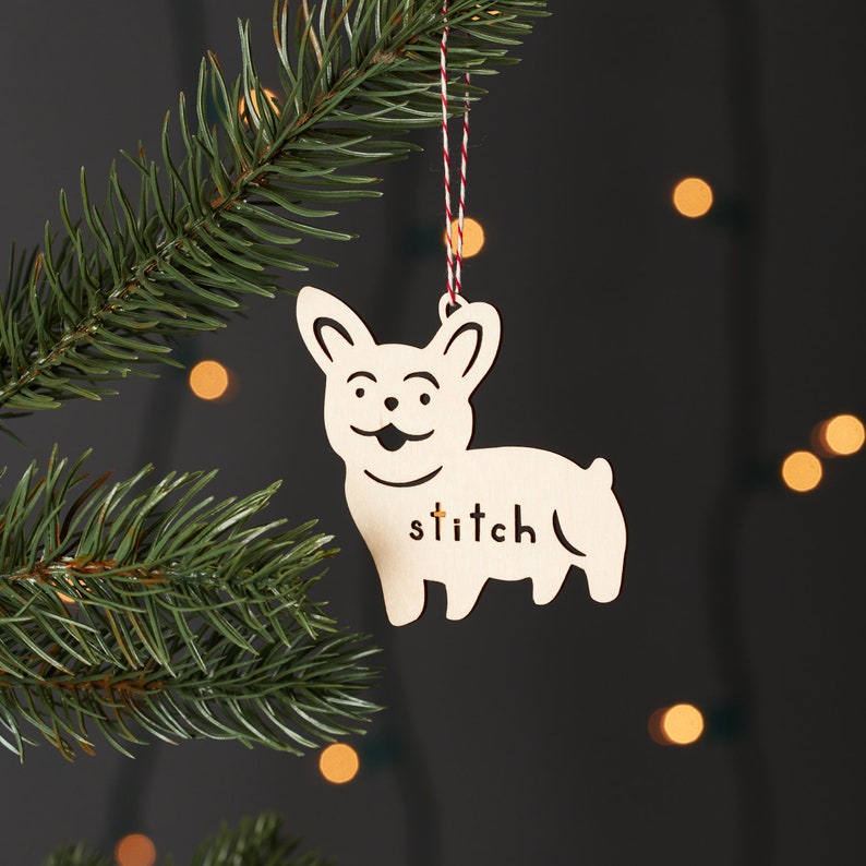 Custom Dog Ornament French Bulldog Frenchie Wooden Christmas Lasercut Holiday Tree Pet Ornament image 1