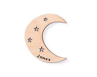 Custom Magnet - Crescent Moon - Wooden Lasercut Personalized Adventure Fridge Magnet